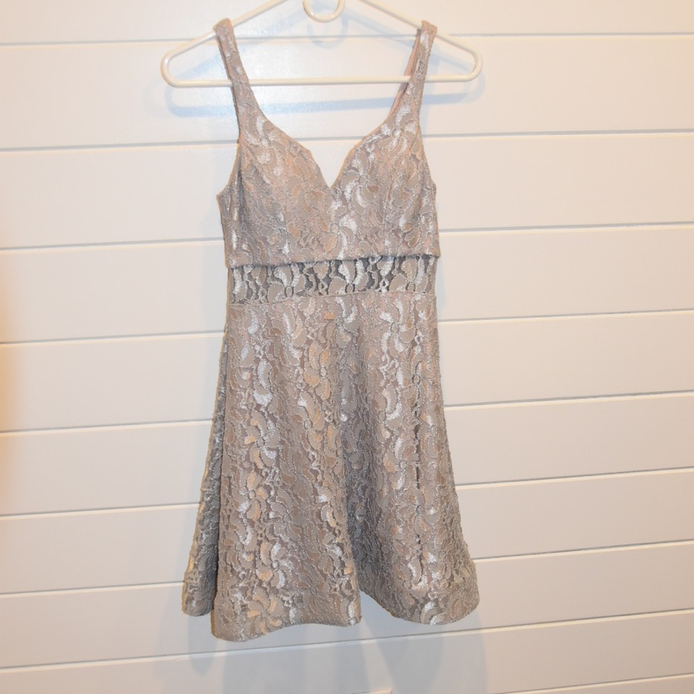 Sequin Heart Silver Lace Fit and Flare Dress